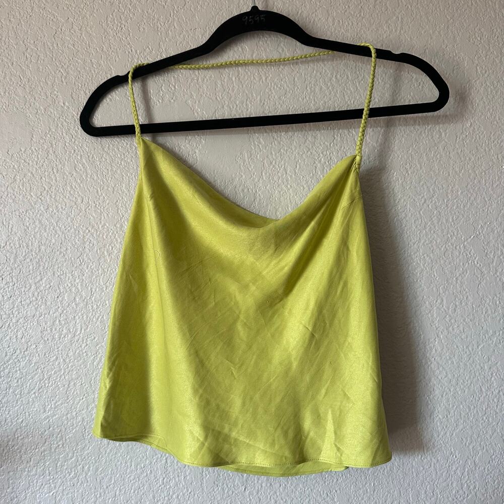 Free People Cowl Neck Open Back Crop Halter Top Lime Green